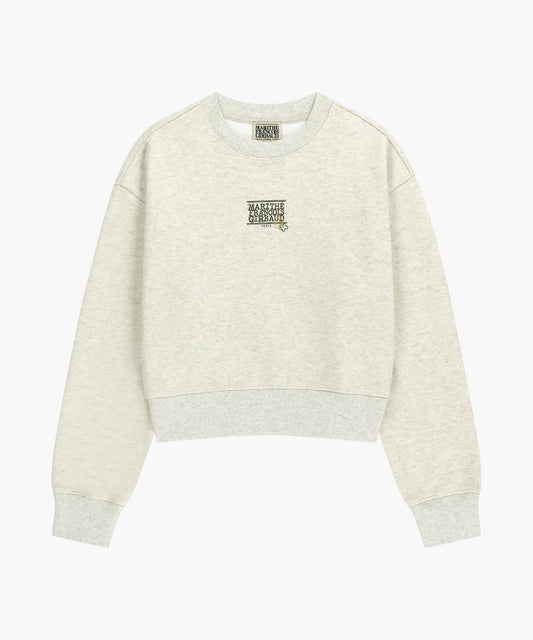 W FLOWER CLASSIC LOGO CROP SWEATSHIRT oatmeal