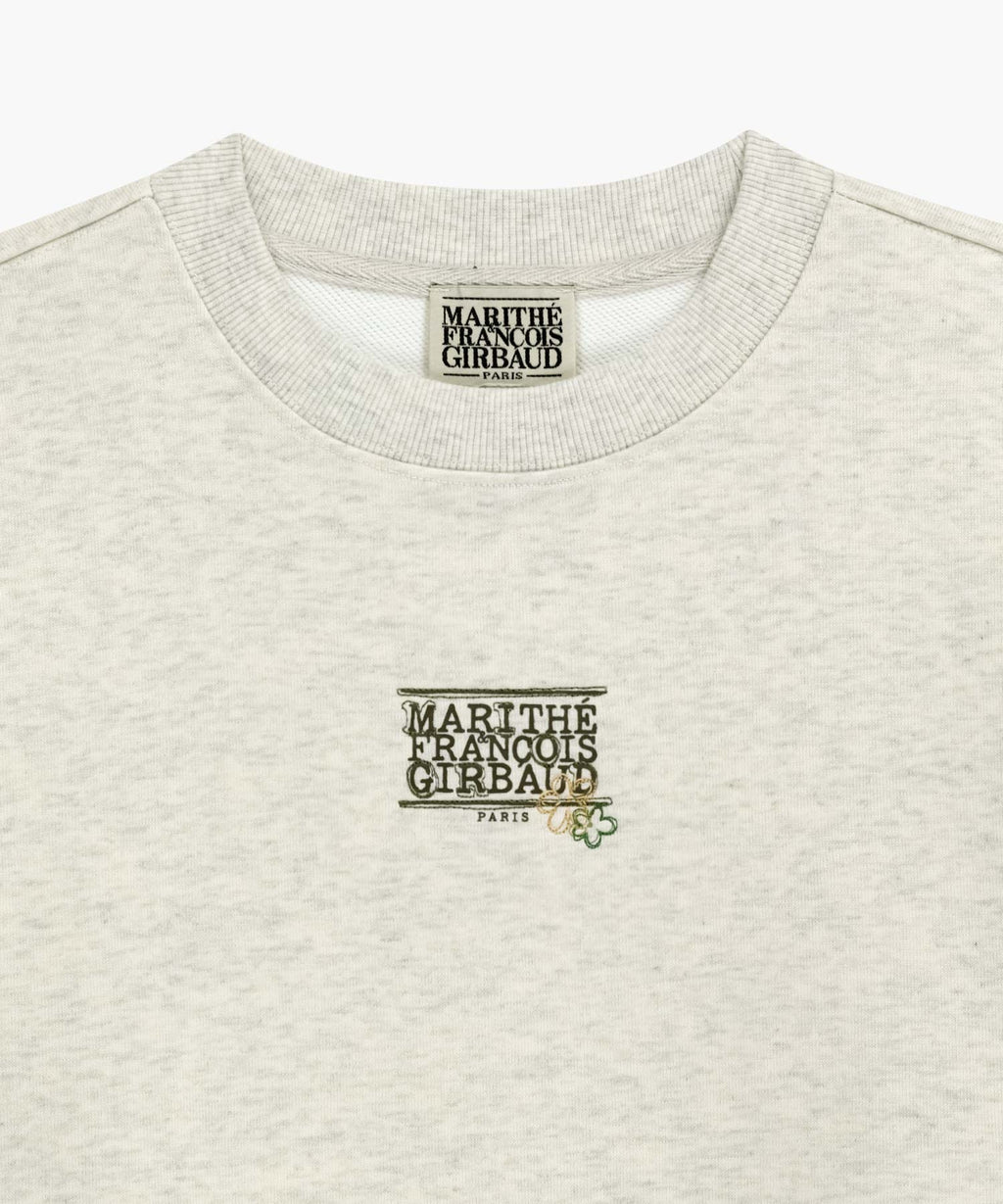 W FLOWER CLASSIC LOGO CROP SWEATSHIRT oatmeal