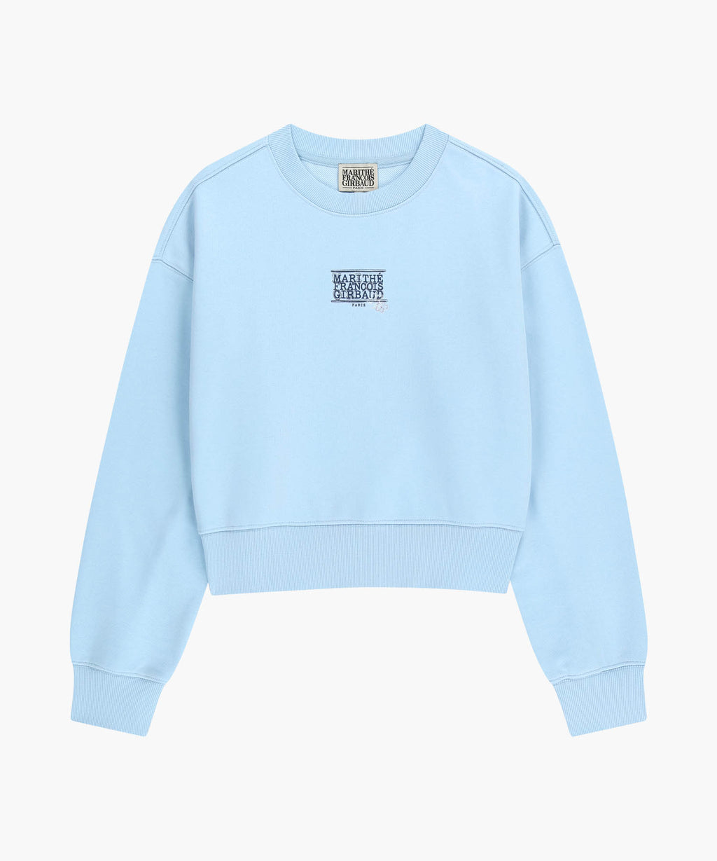 W FLOWER CLASSIC LOGO CROP SWEATSHIRT sky blue