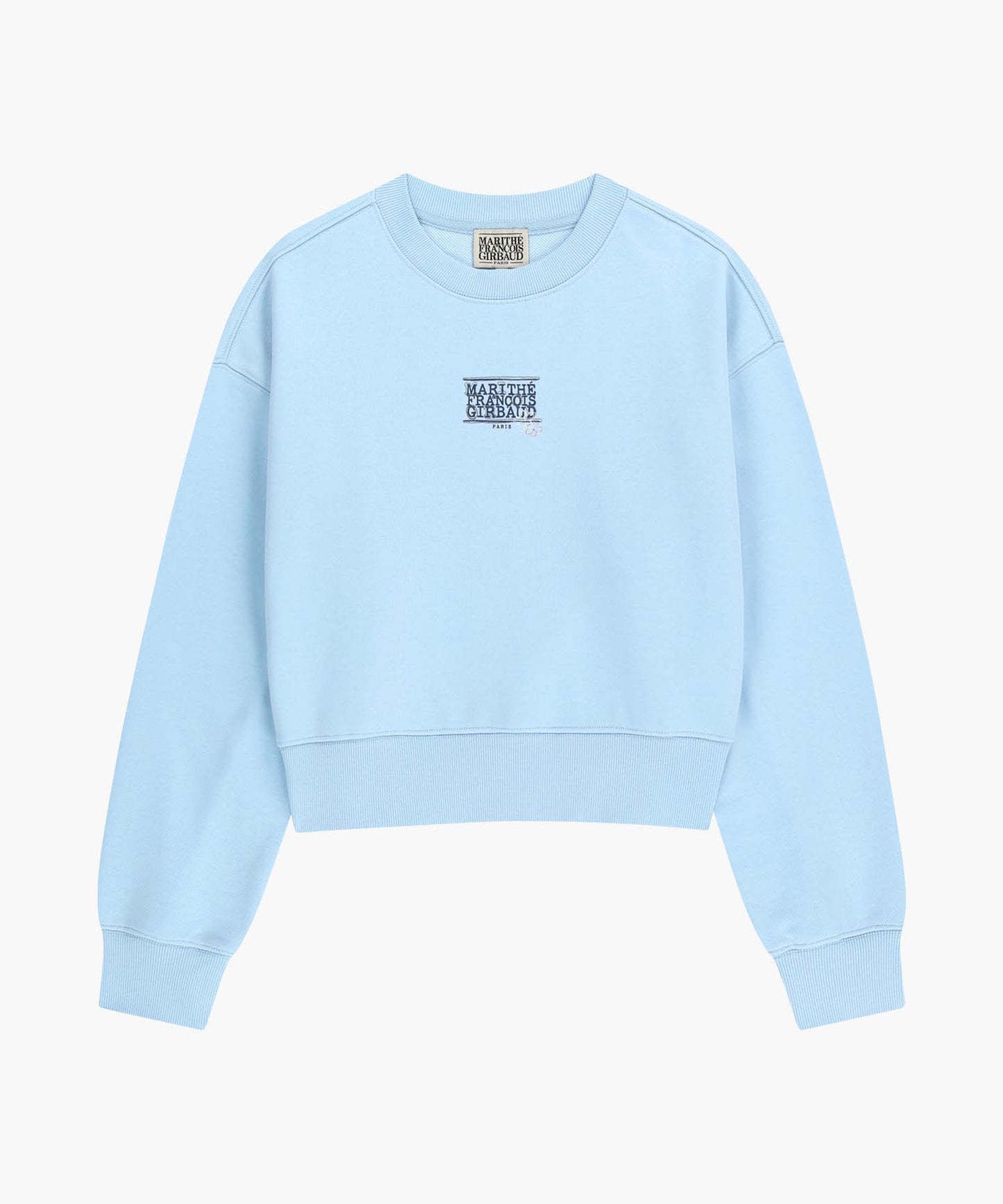 W FLOWER CLASSIC LOGO CROP SWEATSHIRT sky blue