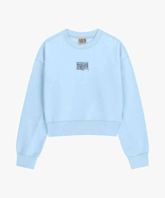 W FLOWER CLASSIC LOGO CROP SWEATSHIRT sky blue