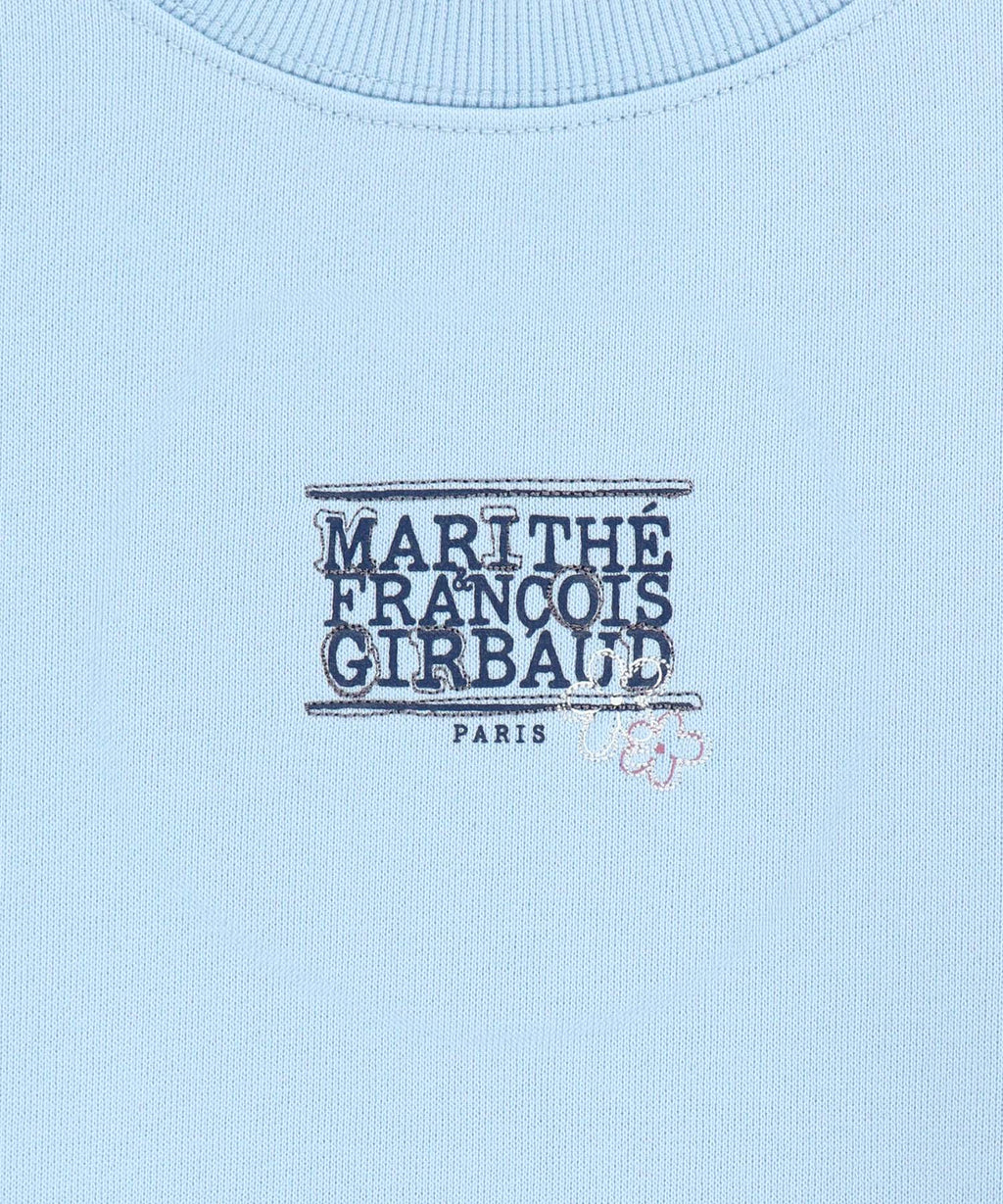 W FLOWER CLASSIC LOGO CROP SWEATSHIRT sky blue