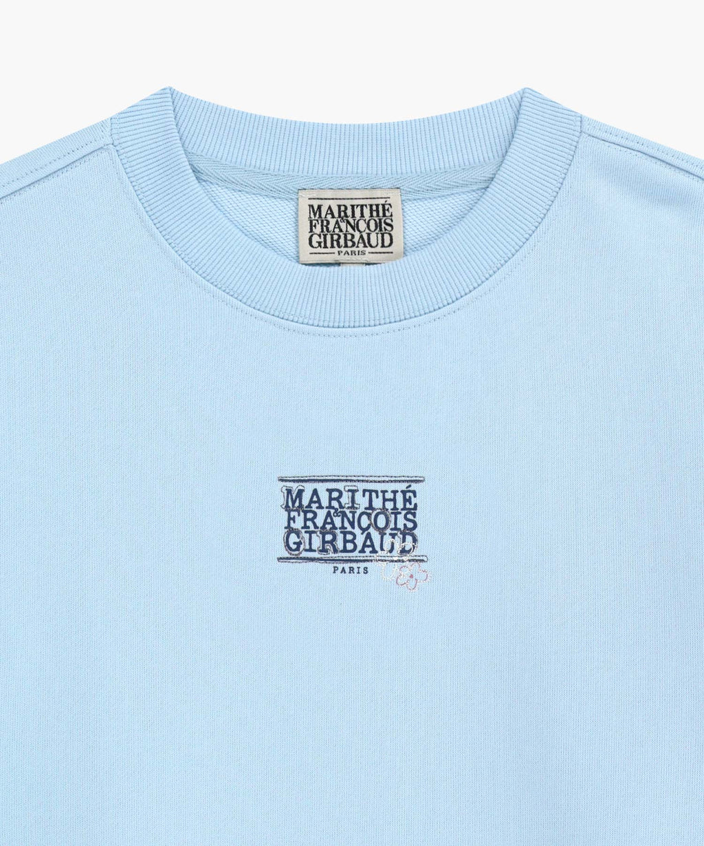 W FLOWER CLASSIC LOGO CROP SWEATSHIRT sky blue