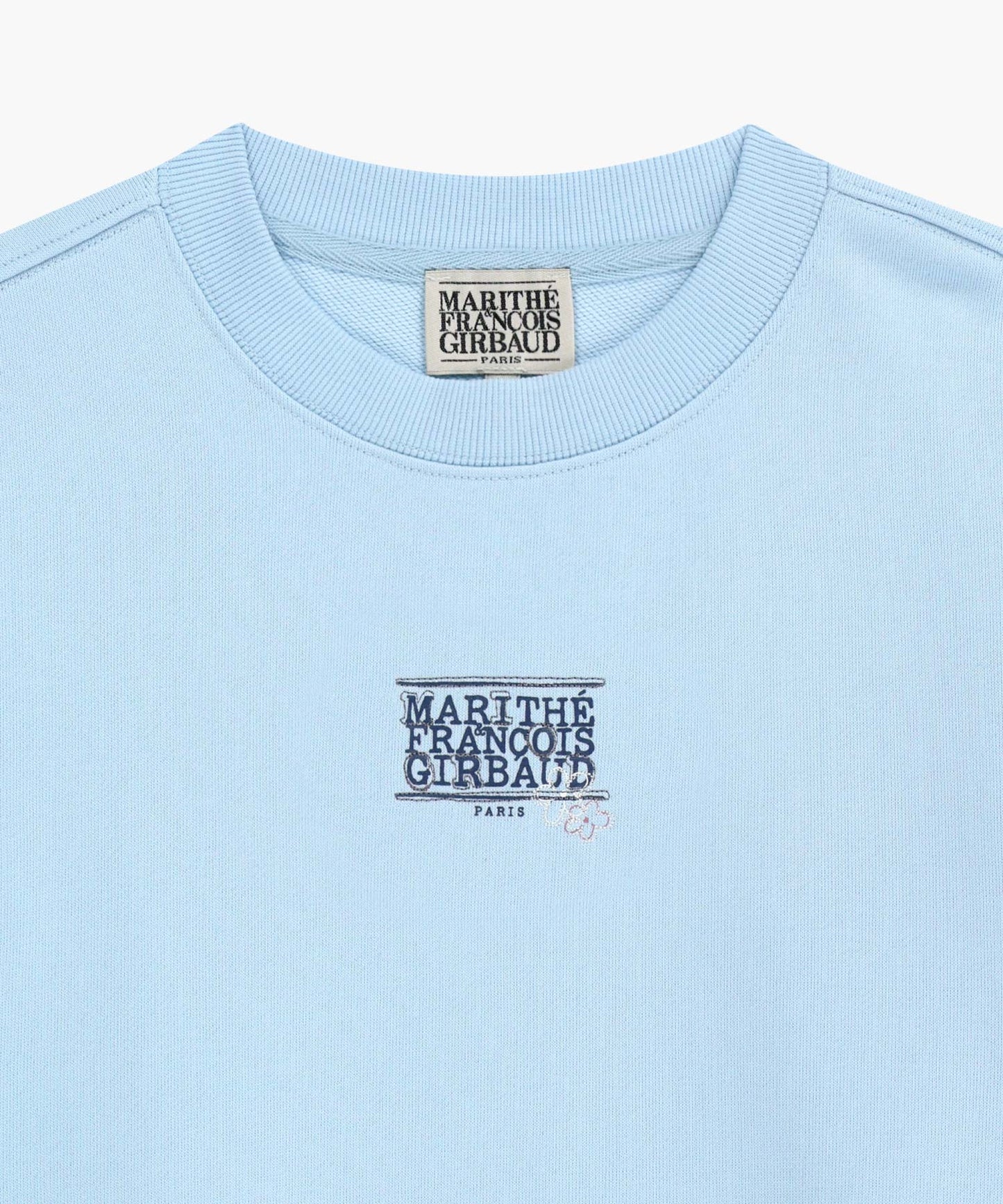 W FLOWER CLASSIC LOGO CROP SWEATSHIRT sky blue