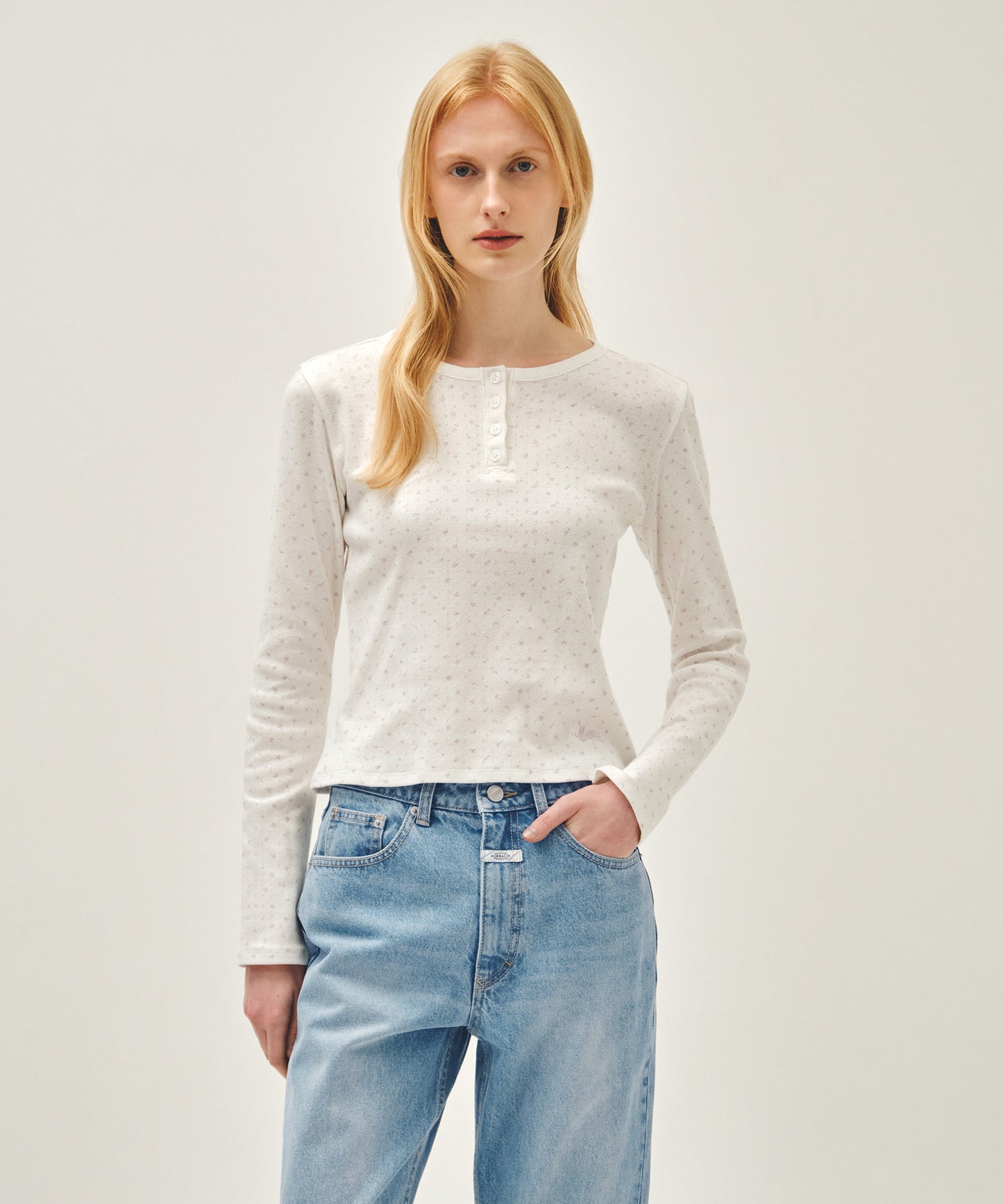 W FLOWER PATTERN LONG SLEEVE TEE ivory M