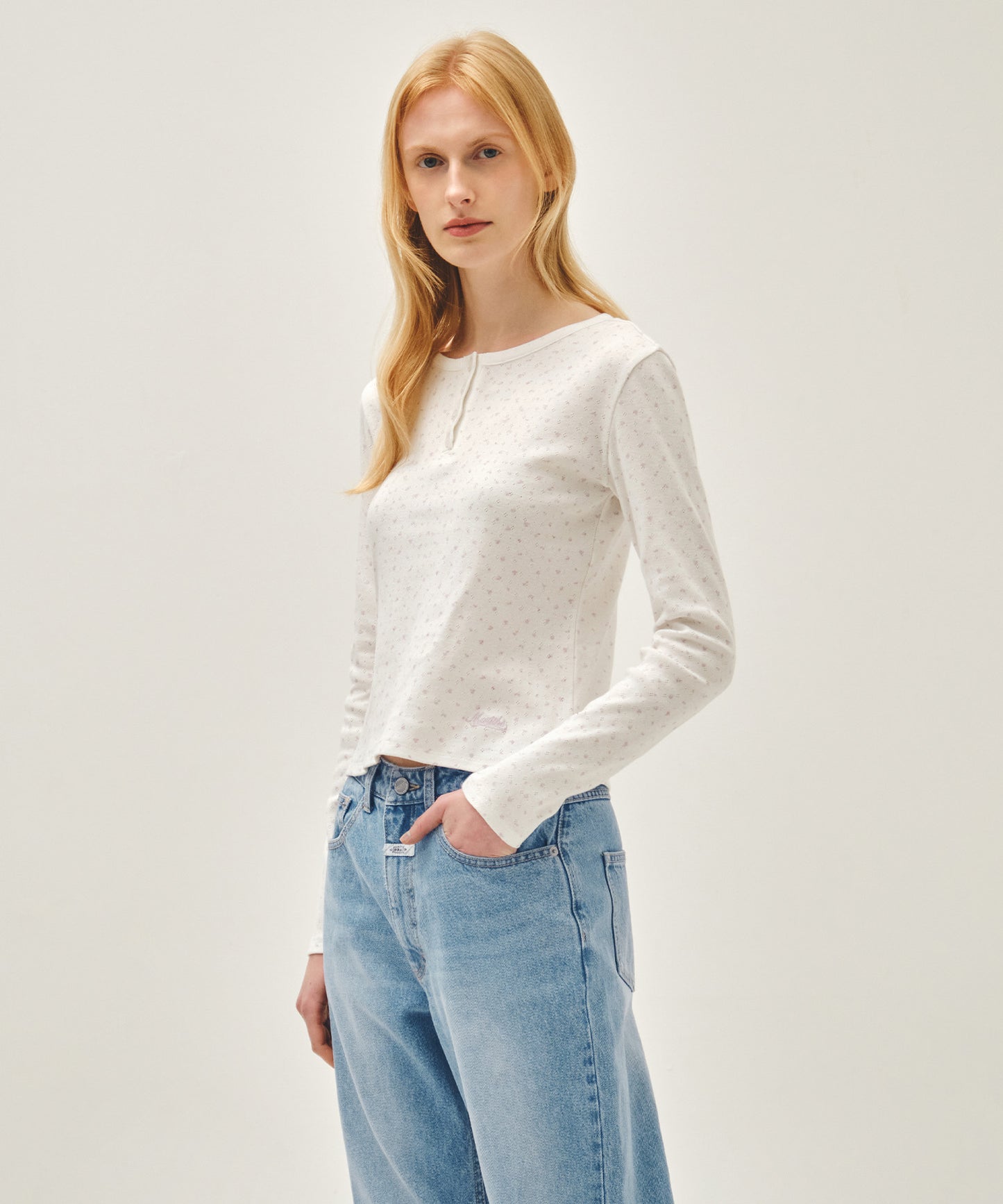 W FLOWER PATTERN LONG SLEEVE TEE ivory M