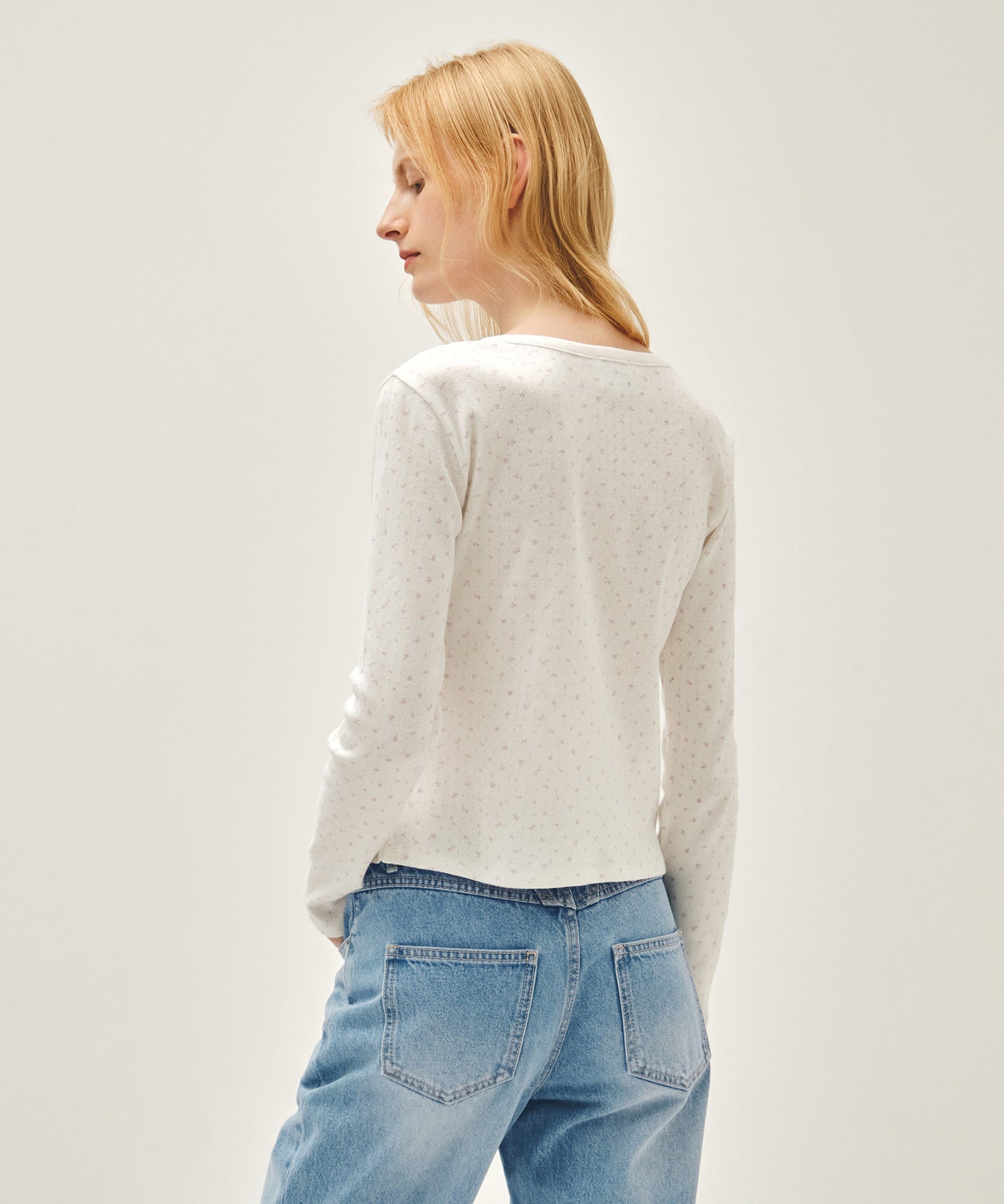 W FLOWER PATTERN LONG SLEEVE TEE ivory M