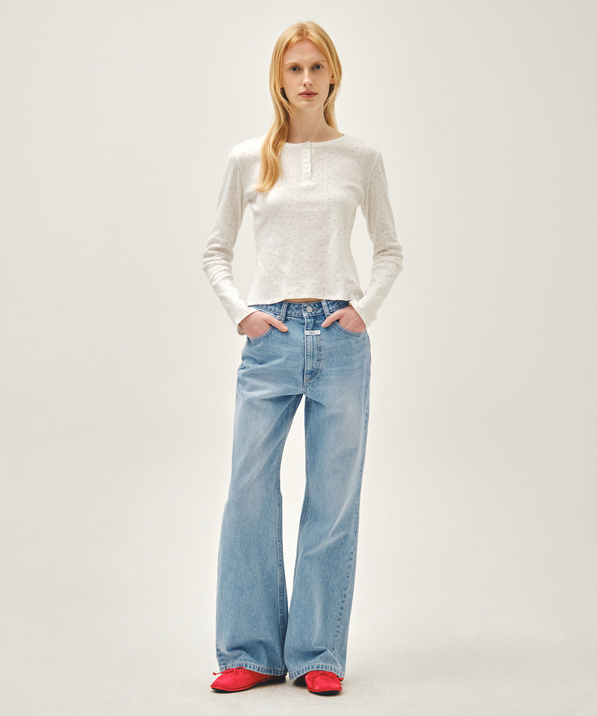 W FLOWER PATTERN LONG SLEEVE TEE ivory M