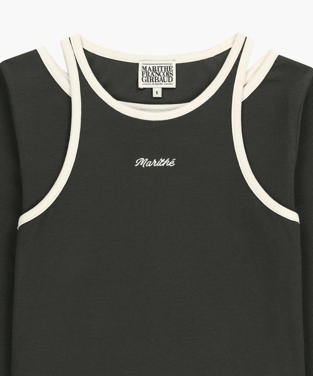 W SLEEVELESS LAYERED LONG SLEEVE TEE charcoal M