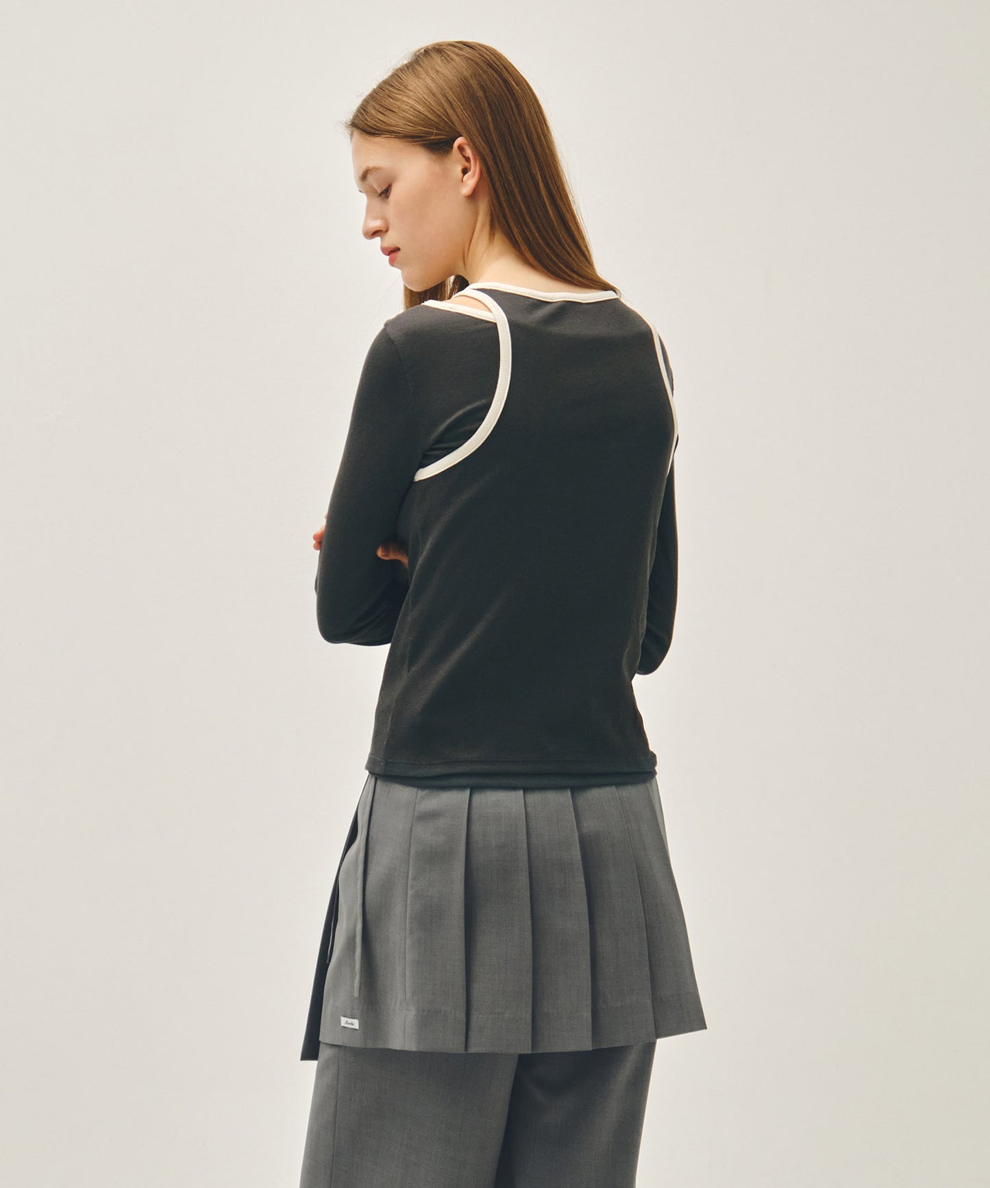 W SLEEVELESS LAYERED LONG SLEEVE TEE charcoal M