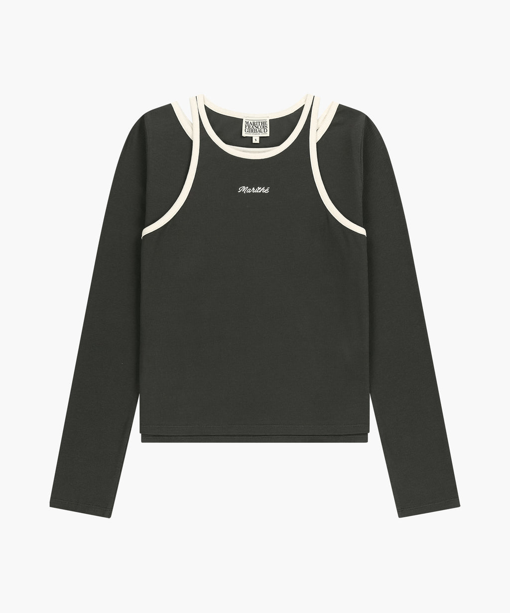 W SLEEVELESS LAYERED LONG SLEEVE TEE charcoal M