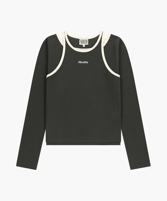 W SLEEVELESS LAYERED LONG SLEEVE TEE charcoal M