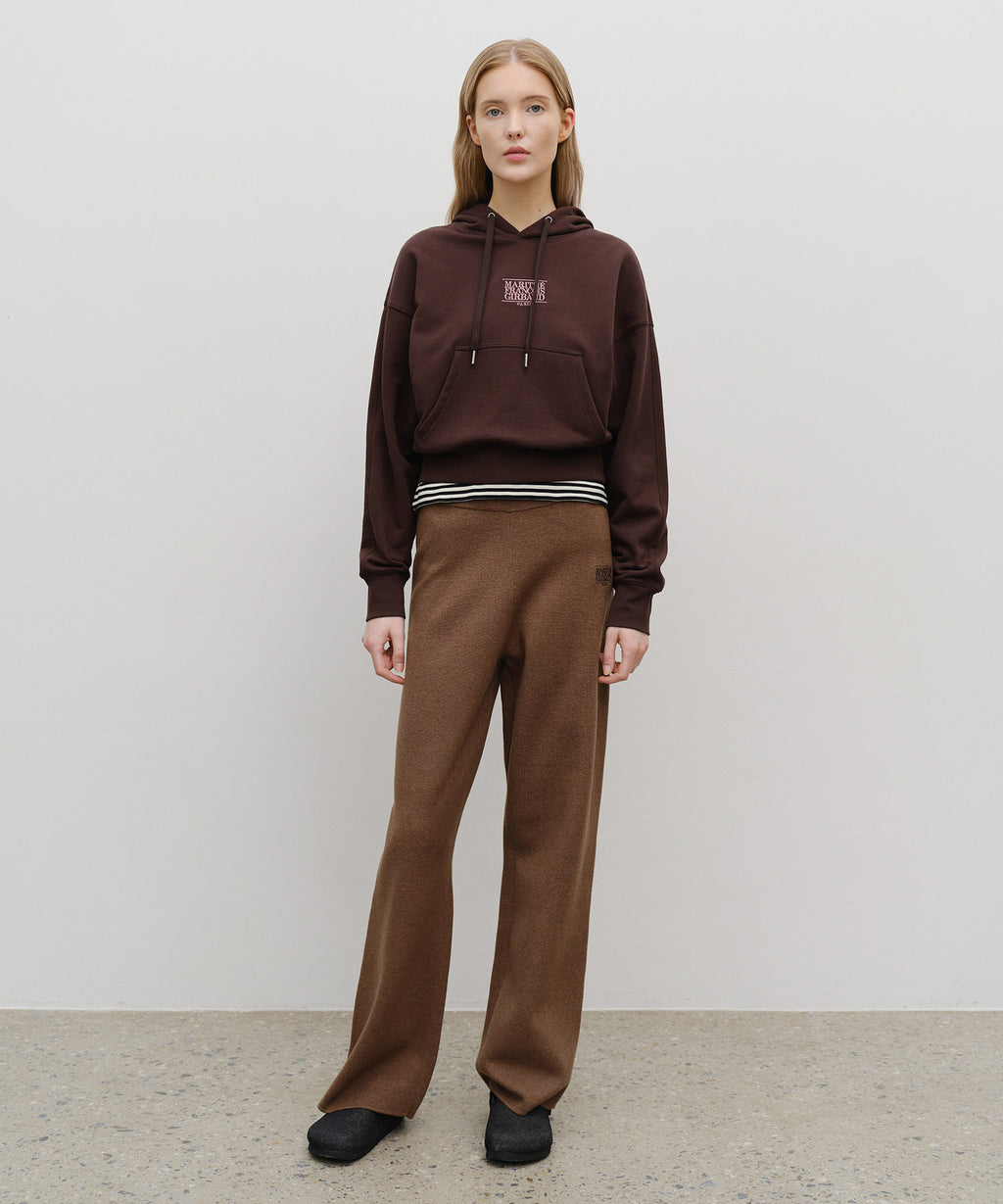 W SMALL CLASSIC LOGO CROP HOODIE brown