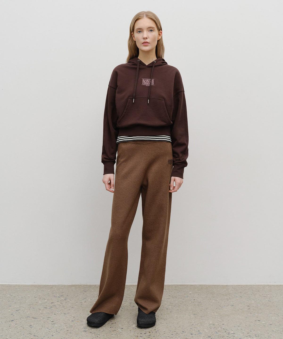 W SMALL CLASSIC LOGO CROP HOODIE brown