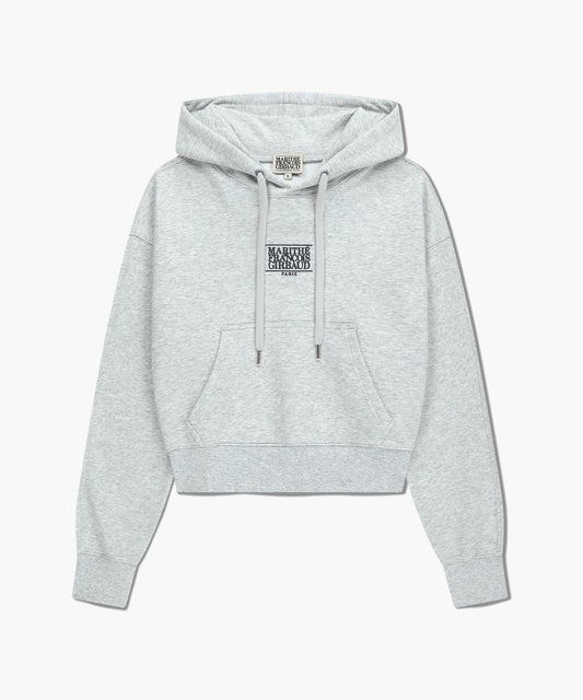 W SMALL CLASSIC LOGO CROP HOODIE light heather gray