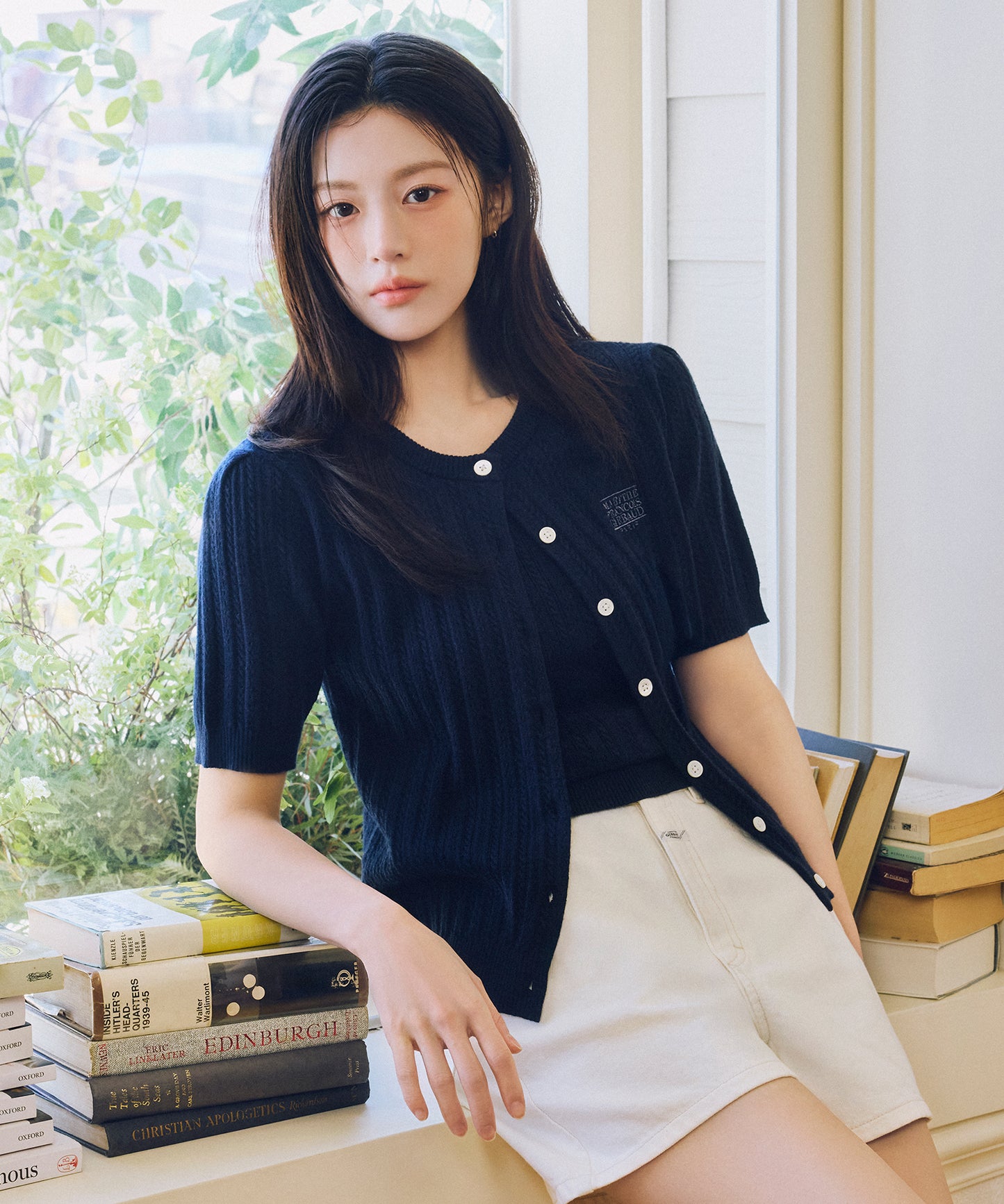W SMALL CLASSIC LOGO HALF KNIT CARDIGAN SET UP navy