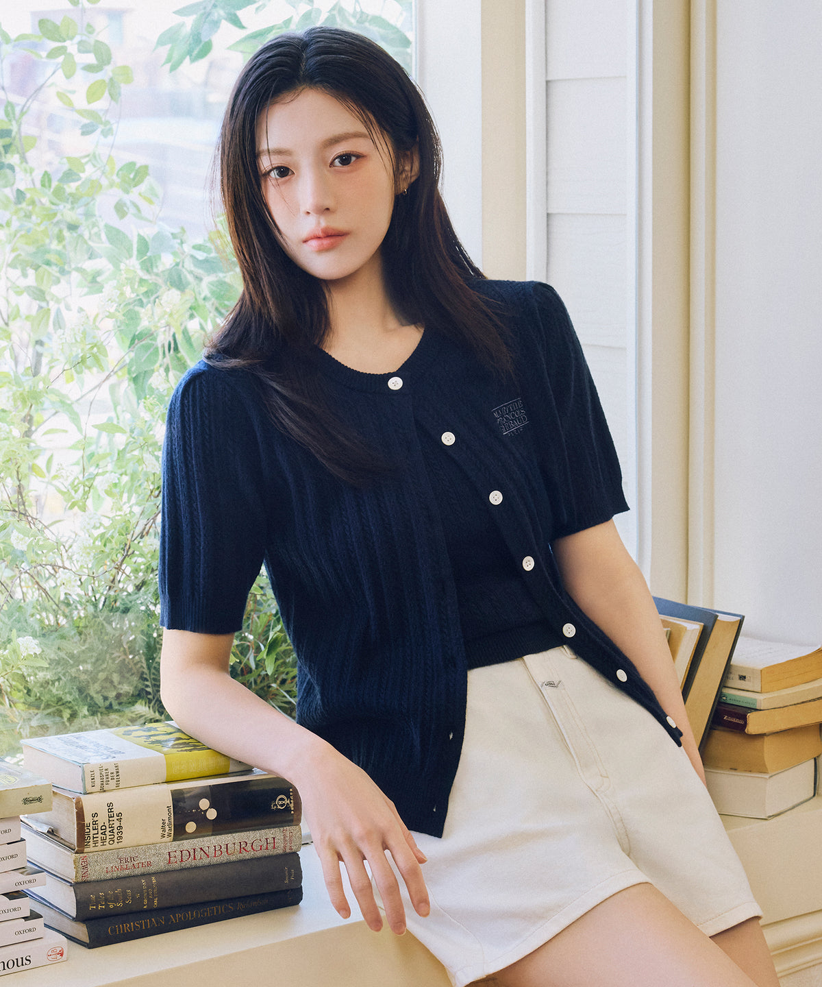 W SMALL CLASSIC LOGO HALF KNIT CARDIGAN SET UP navy