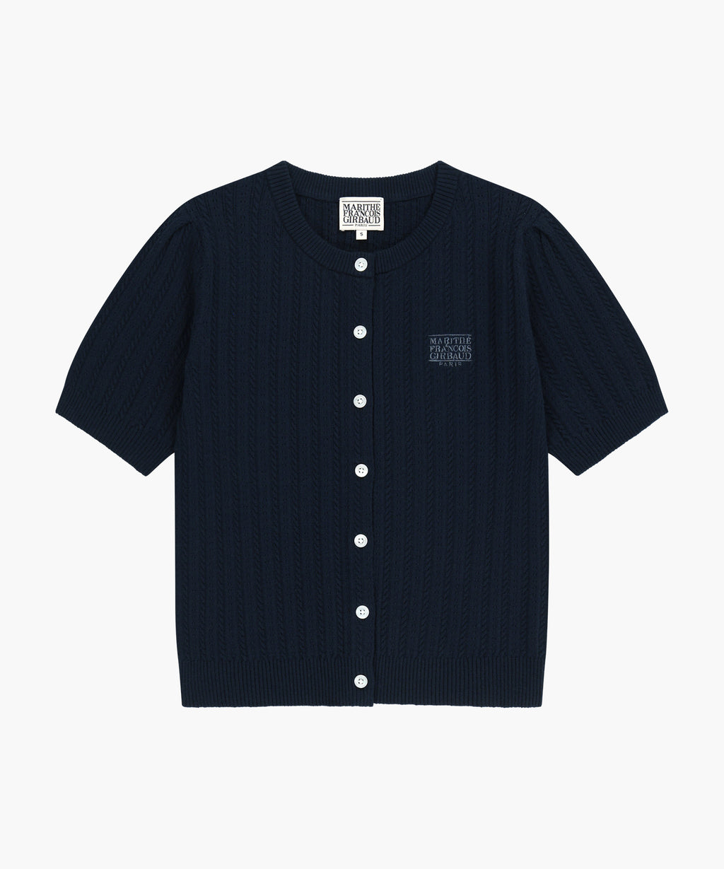 W SMALL CLASSIC LOGO HALF KNIT CARDIGAN SET UP navy