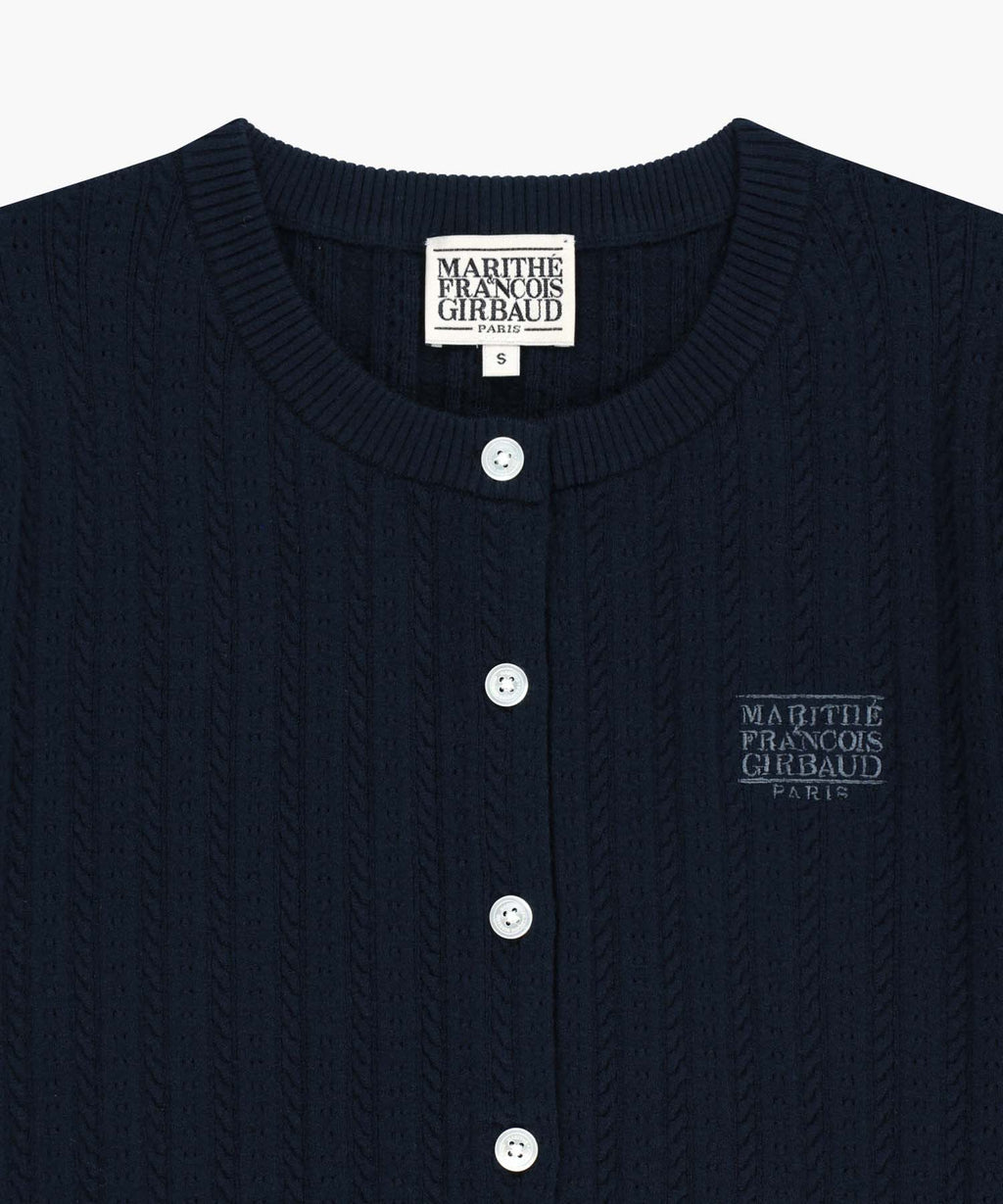 W SMALL CLASSIC LOGO HALF KNIT CARDIGAN SET UP navy