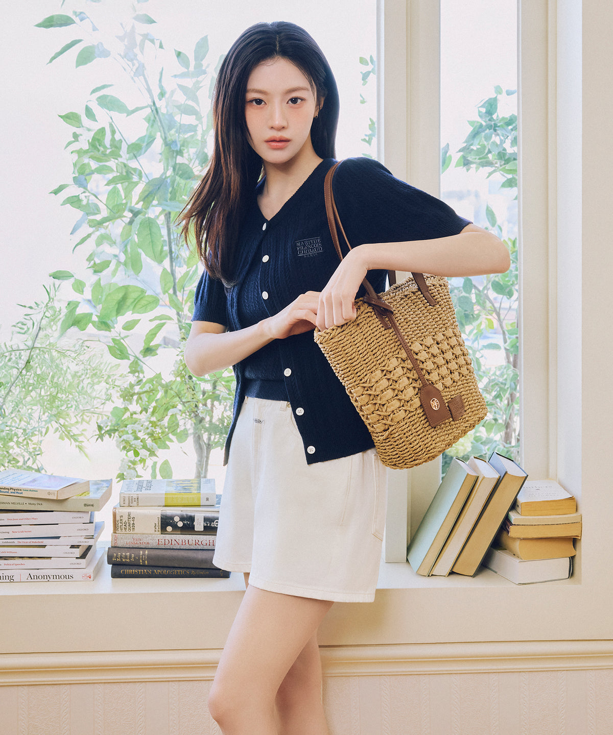 W SMALL CLASSIC LOGO HALF KNIT CARDIGAN SET UP navy