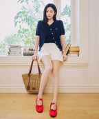 W SMALL CLASSIC LOGO HALF KNIT CARDIGAN SET UP navy