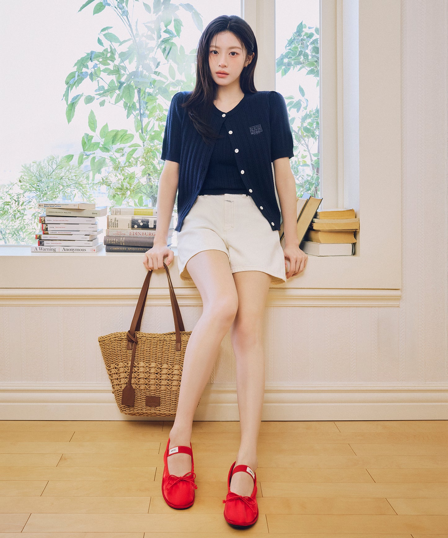 W SMALL CLASSIC LOGO HALF KNIT CARDIGAN SET UP navy