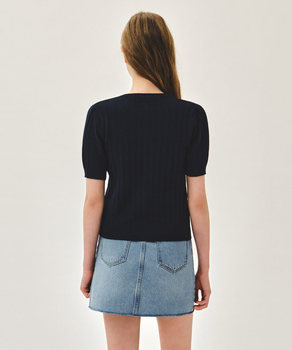 W SMALL CLASSIC LOGO HALF KNIT CARDIGAN SET UP navy