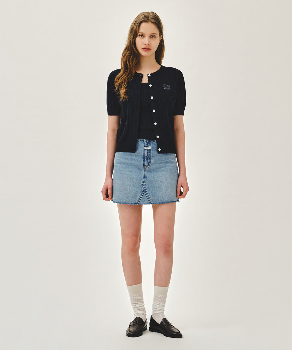 W SMALL CLASSIC LOGO HALF KNIT CARDIGAN SET UP navy