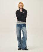 W SMALL CLASSIC LOGO HALF ZIPUP CROP SWEATSHIRT black