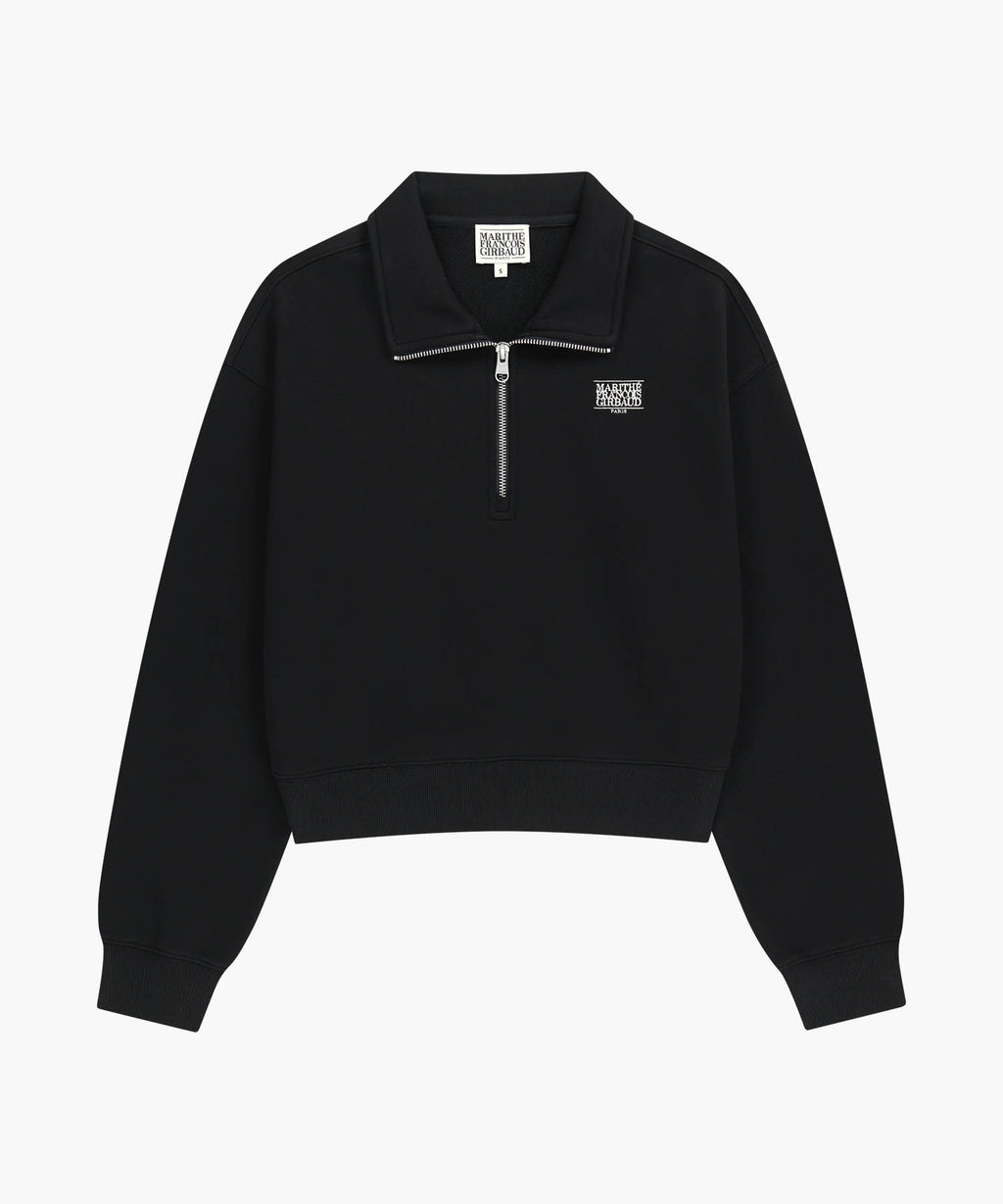 W SMALL CLASSIC LOGO HALF ZIPUP CROP SWEATSHIRT black