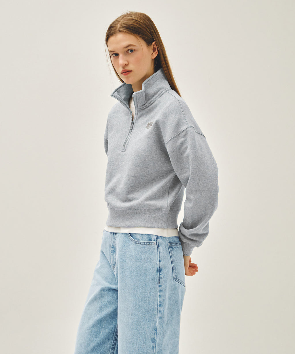W SMALL CLASSIC LOGO HALF ZIPUP CROP SWEATSHIRT heather gray