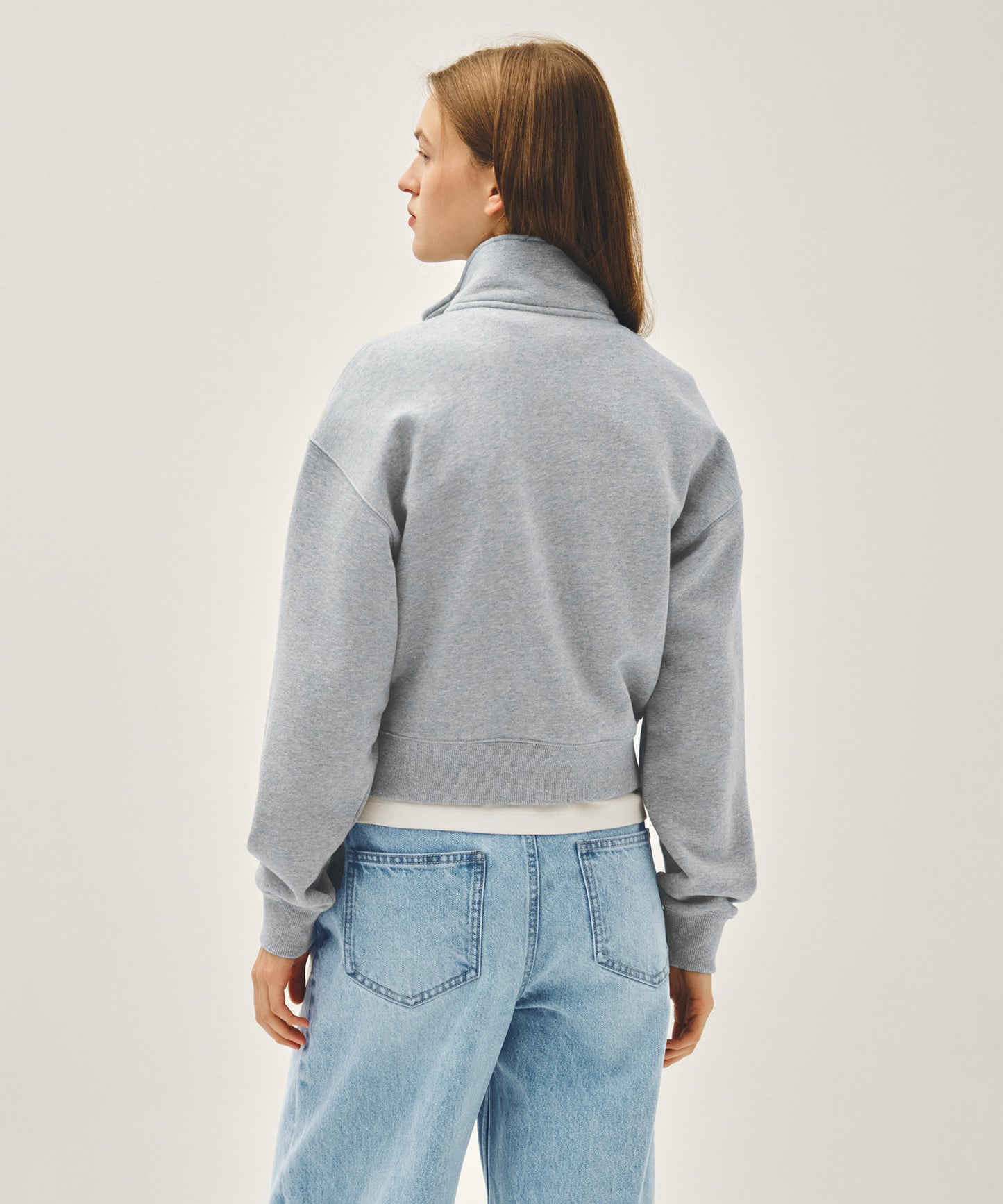 W SMALL CLASSIC LOGO HALF ZIPUP CROP SWEATSHIRT heather gray