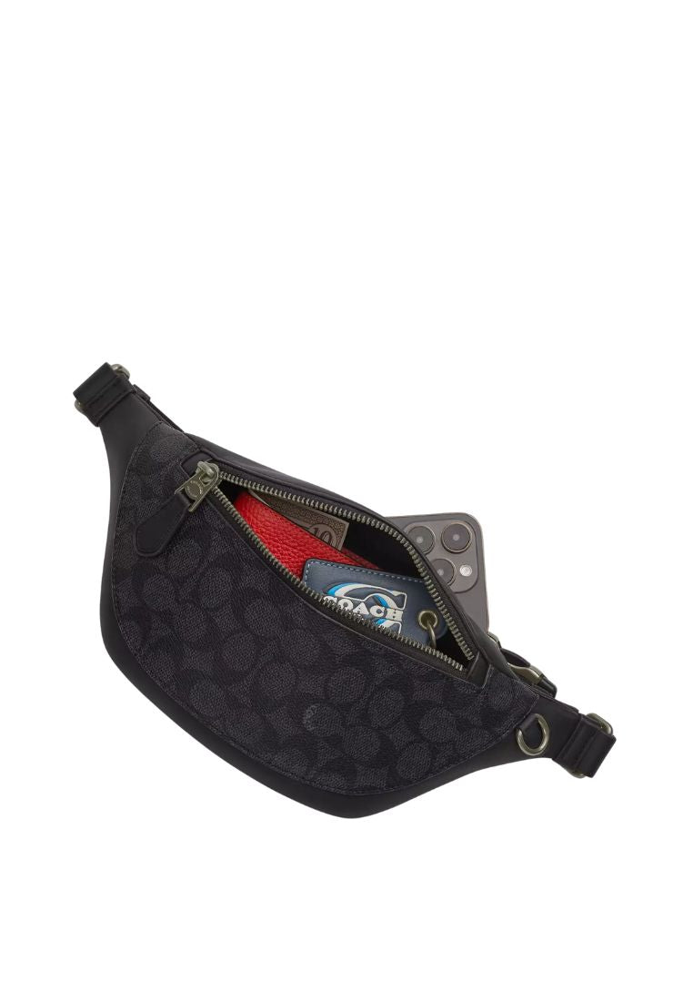 Warren Mini Belt Bag in Signature Canvas Gunmetal Charcoal Black