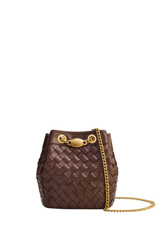 Yara Hand-Woven Bucket Bag - Dark Brown