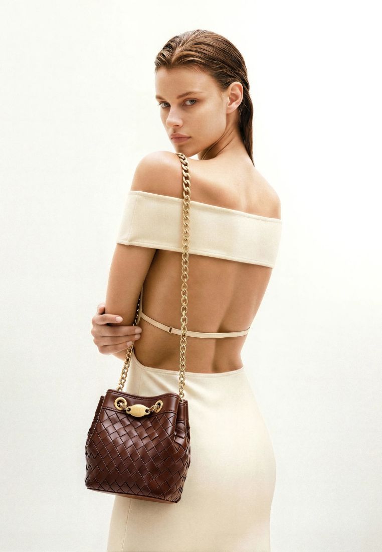 Yara Hand-Woven Bucket Bag - Dark Brown