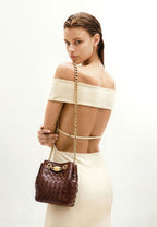 Yara Hand-Woven Bucket Bag - Dark Brown