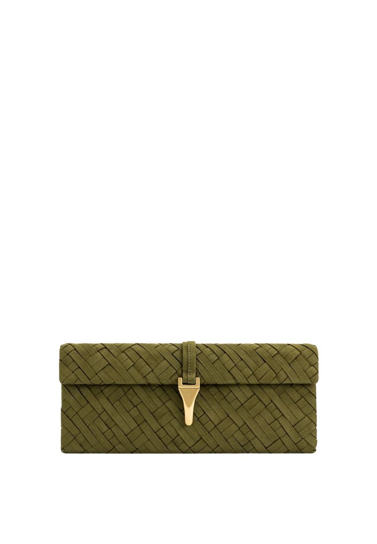 Zaria Woven Clutch - Dark Olive