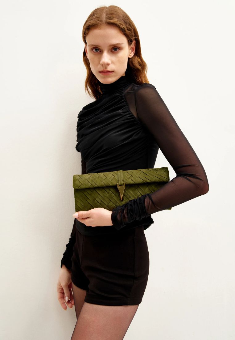 Zaria Woven Clutch - Dark Olive