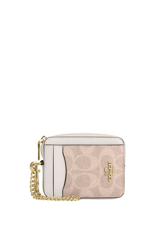 Zip Card Case In Signature Canvas Gold Sand Chalk