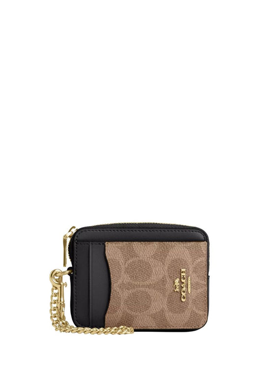 Zip Card Case In Signature Canvas Gold Tan Black