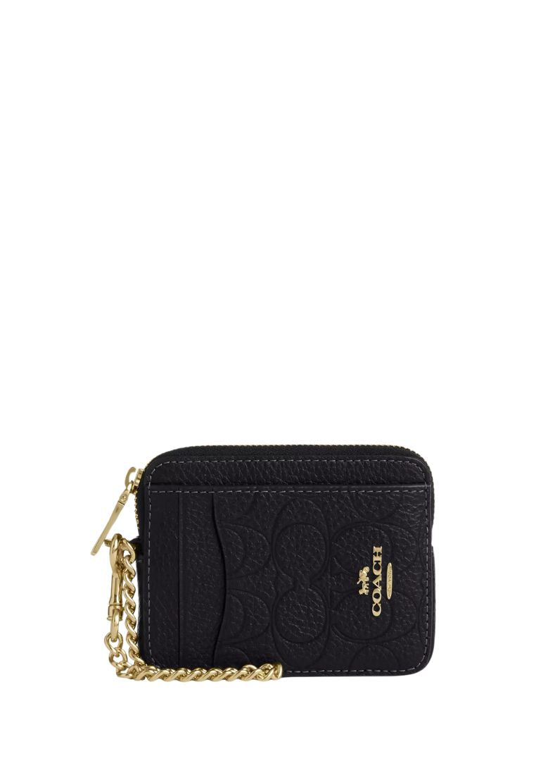 Zip Card Case In Signature Leather Gold Black Brown
