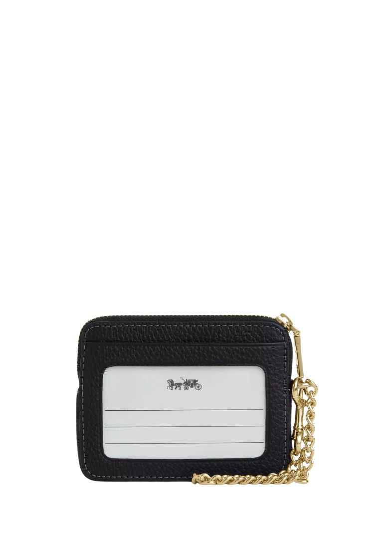Zip Card Case In Signature Leather Gold Black Brown