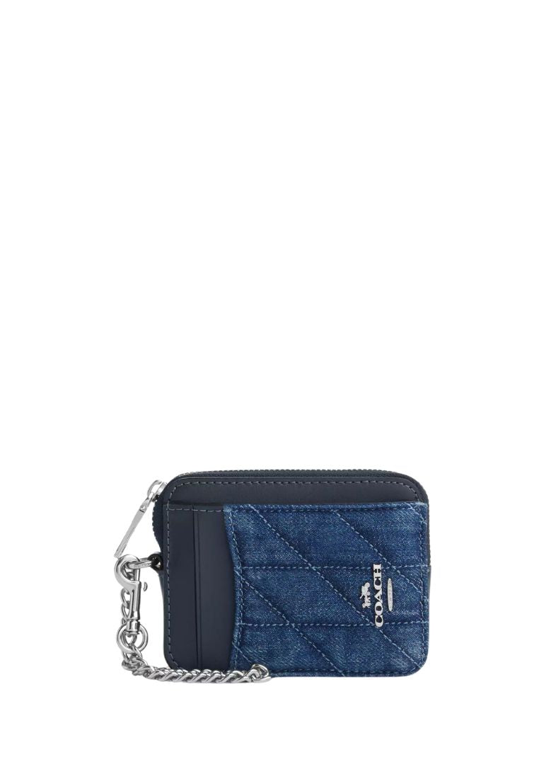Zip Card Case With Quilting Silver Denim