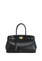 Ziva Metal Lock Decoration Tote Bag - Black