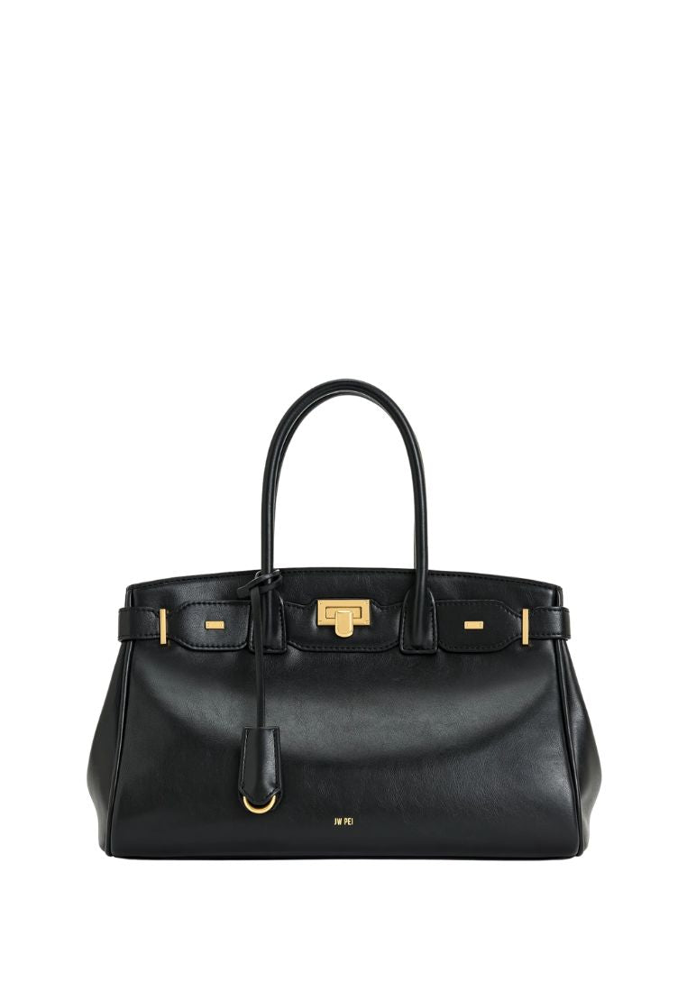Ziva Metal Lock Decoration Tote Bag - Black