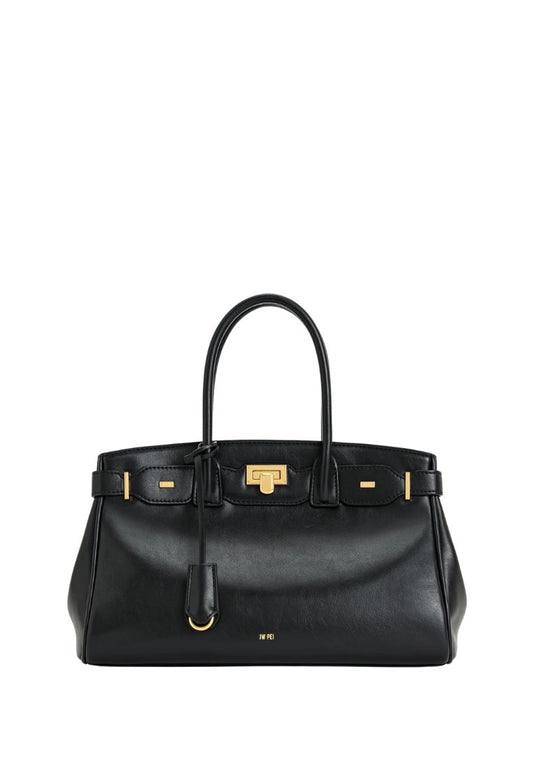 Ziva Metal Lock Decoration Tote Bag - Black