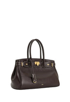 Ziva Metal Lock Decoration Tote Bag - Dark Brown