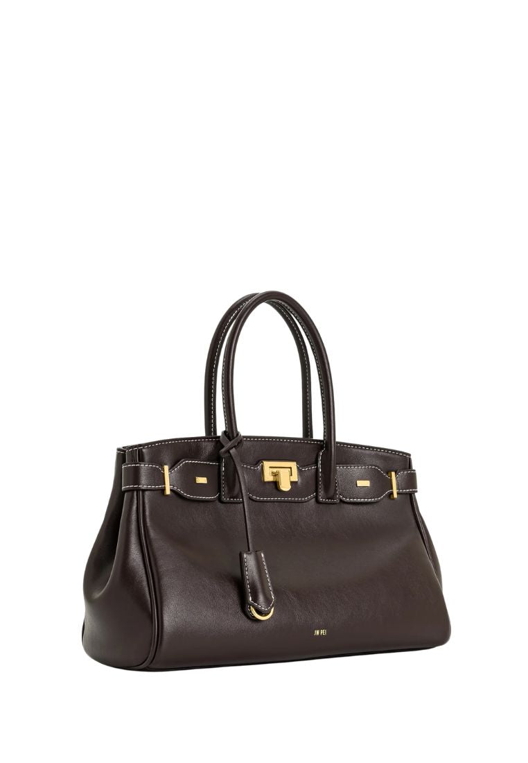 Ziva Metal Lock Decoration Tote Bag - Dark Brown
