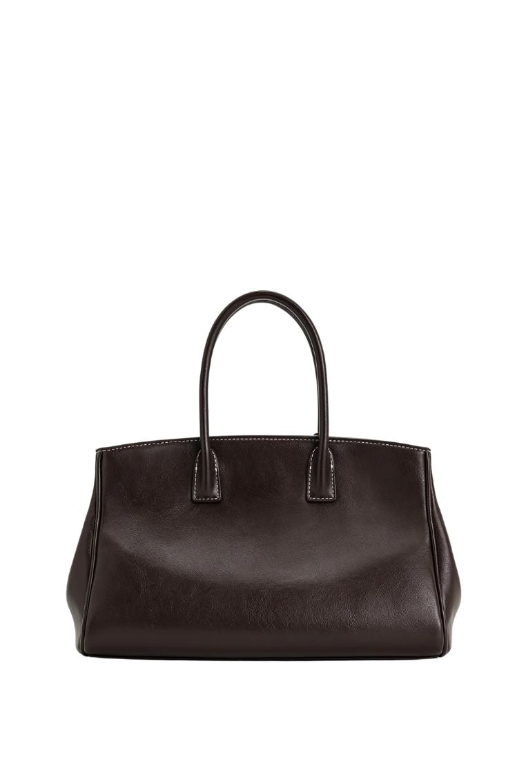 Ziva Metal Lock Decoration Tote Bag - Dark Brown