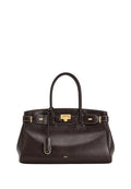 Ziva Metal Lock Decoration Tote Bag - Dark Brown